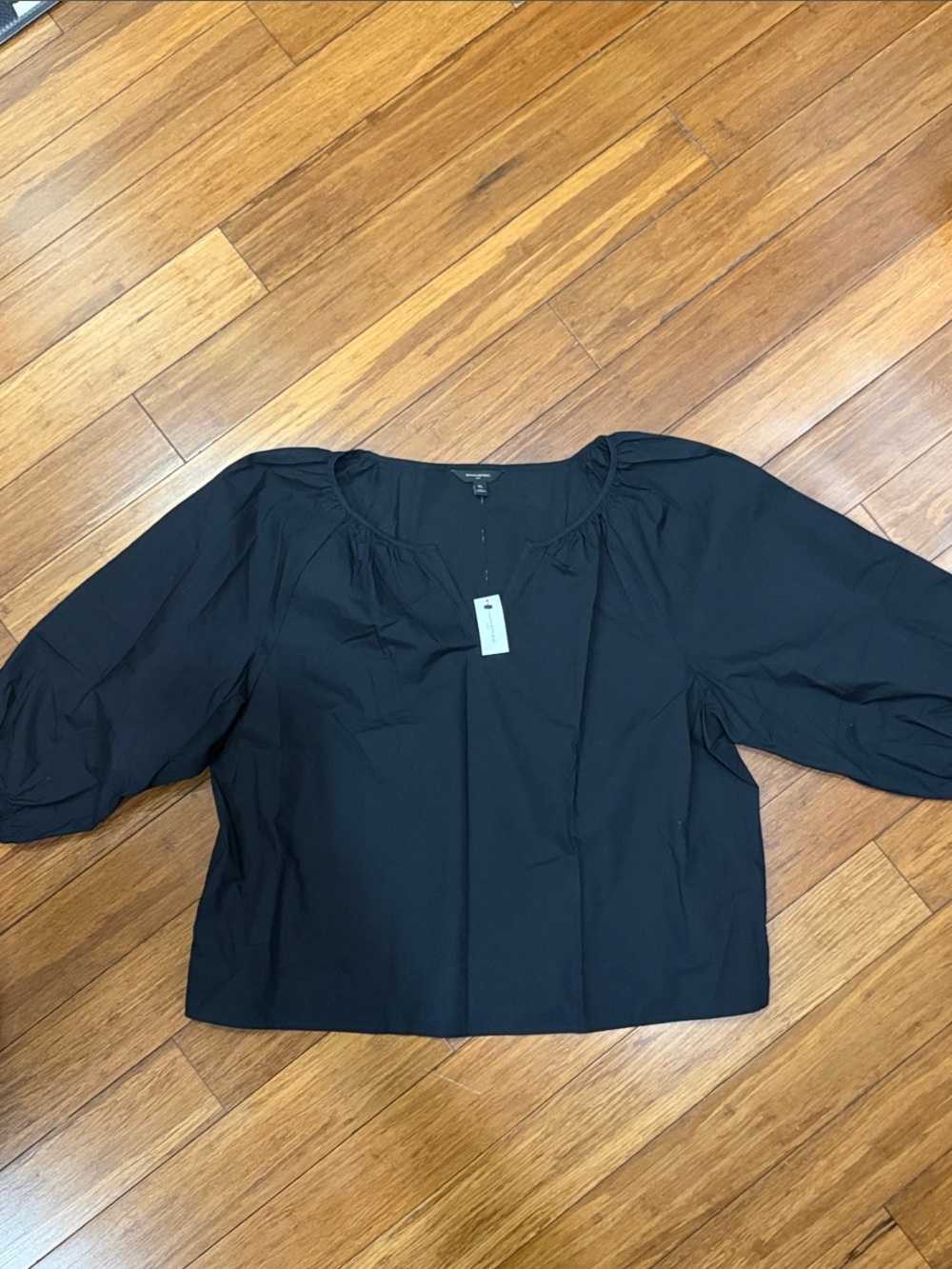 NWT Banana Republic Black Puff-Sleeve Scoop Neck Blouse XL